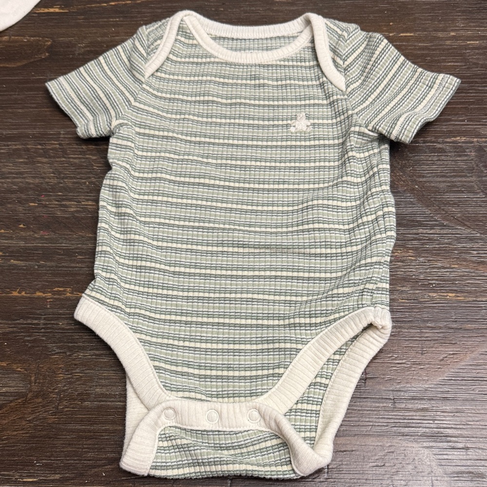 GAP Green and White Striped Baby Bodysuit